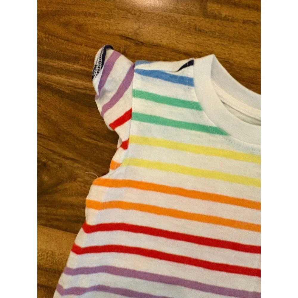 Three Primary Flutter Sleeve Tops, Lavender, Guava & Rainbow Stripe, Size 3T